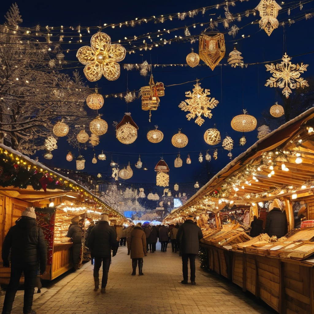 Святковий вечірній ярмарок Софії 2026 на площі Батенберг Колоритний вечірній різдвяний ярмарок Софії 2026 та ілюмінація на площі Батенберг