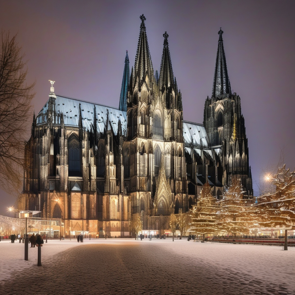 Різдвяний Кельн — панорама вечірнього міста, Рейн і ярмаркові вогні Різдвяний Кельн панорама вечірнього міста на Рейні