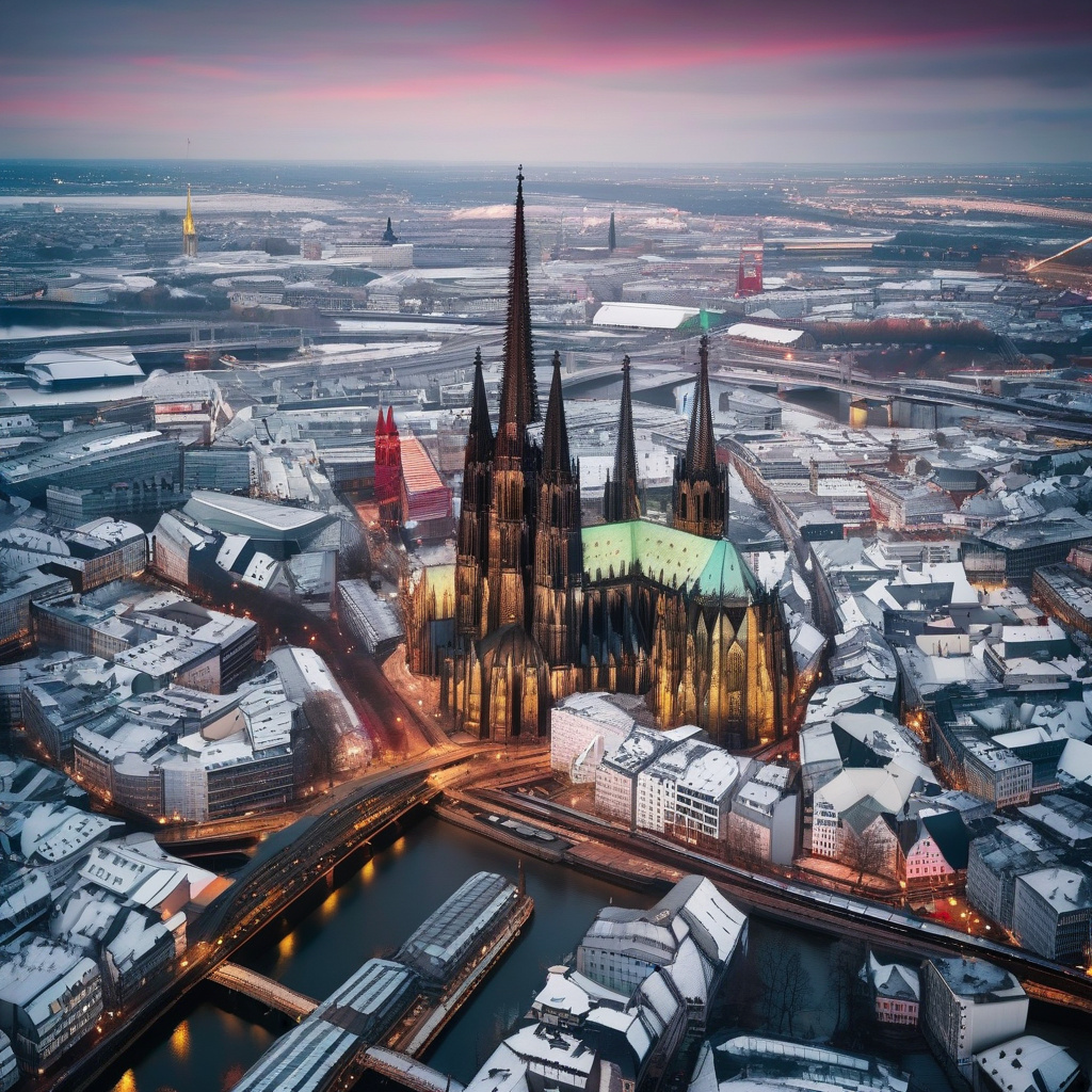 Кельн на Новий рік — собор, феєрверк, Рейн, святкова ніч Кельн нічний різдвяний собор феєрверк і Рейн