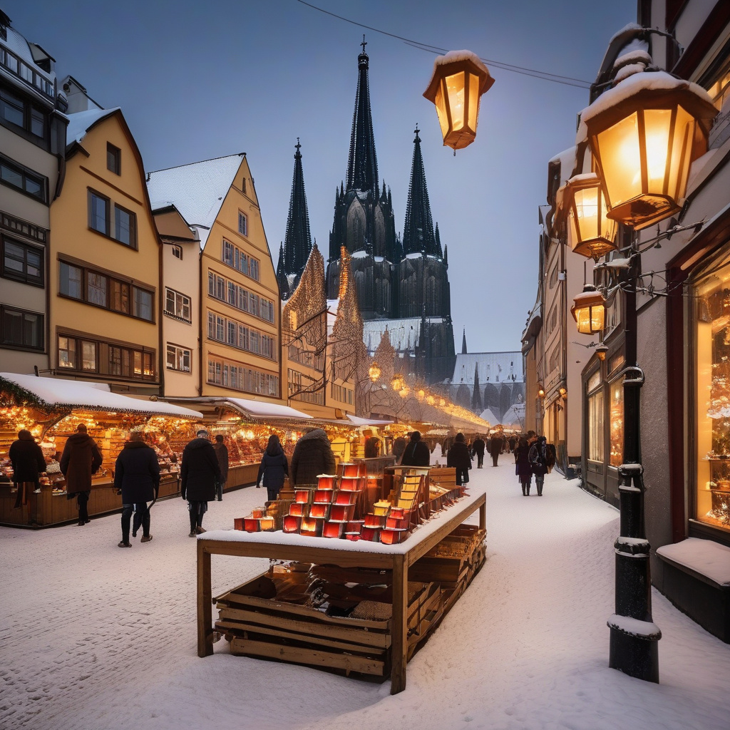 Архітектура і ілюмінація вулиць Кельна на Різдво, святковий вечір Вулиці Кельна різдвяна архітектура вечір