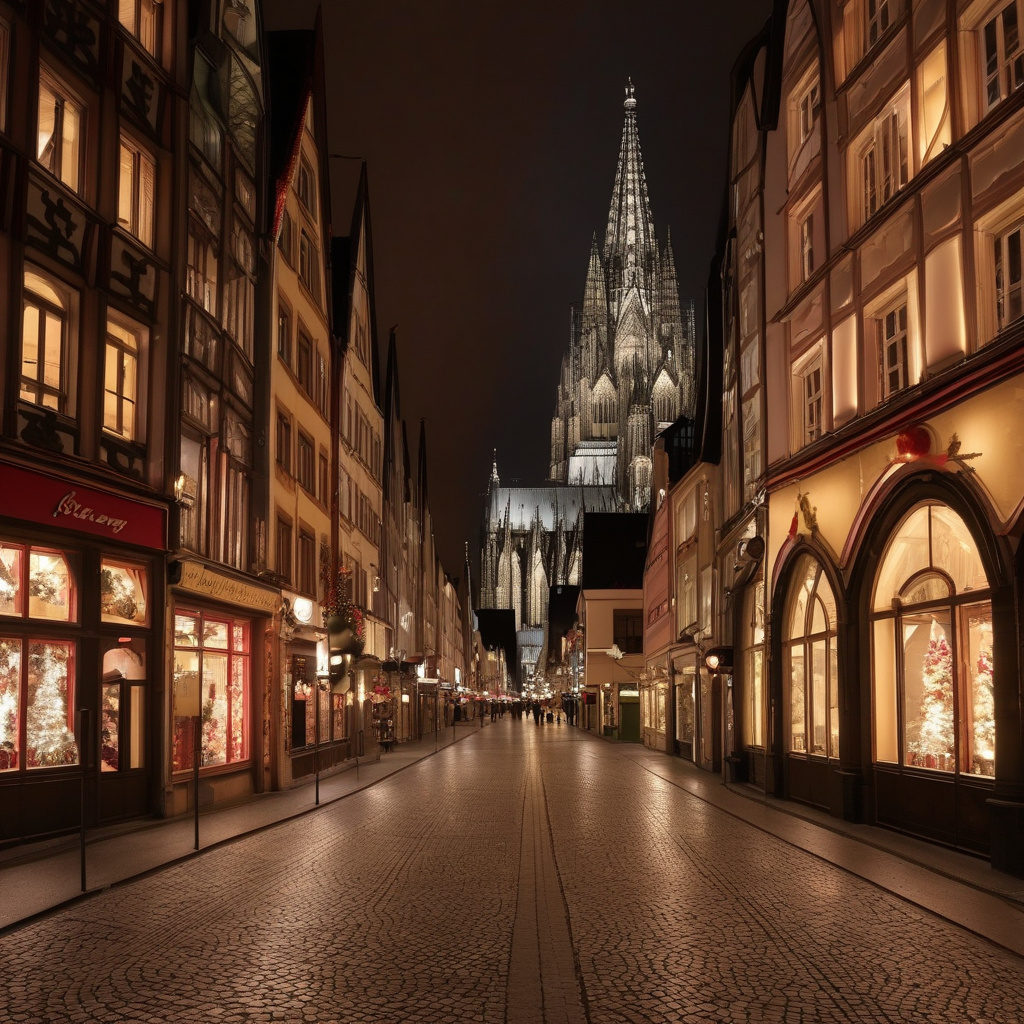 Туристи на вулицях Кельна в новорічну ніч, різдвяні ліхтарі, святкова атмосфера Туристи в Кельні під час свят нічні ліхтарі