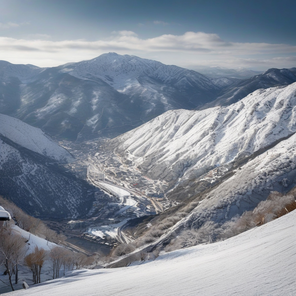 Зимовий вид на схили Калавріти – гірськолижний курорт центральної Греції Гірськолижний курорт Калавріта взимку, сніговий схил, гірська панорама Греції