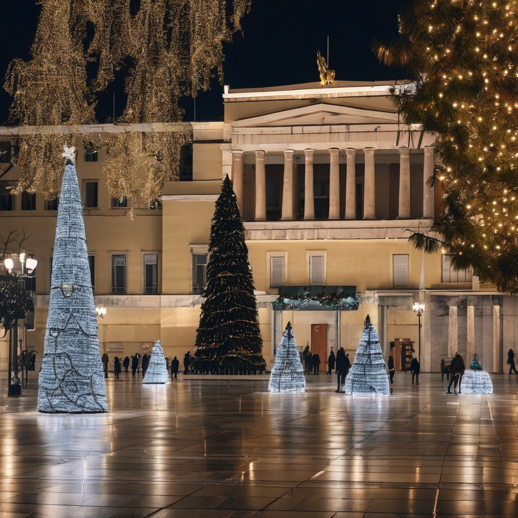 Святкова атмосфера Афін: вогні, ярмарок і стародавні пейзажі Різдво у Афінах: святкова площа, мерехтіння вогнів
