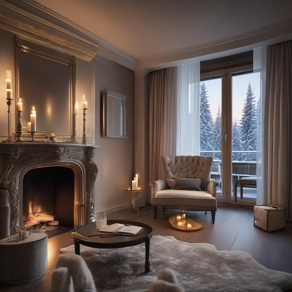 Зимова панорама міста, старовинний готель-палац з балконами, ілюмінація вечірня