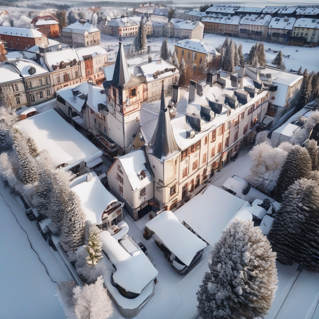 Розкішний зимовий спа-готель в горах, басейн з парою, вид на засніжені ялини