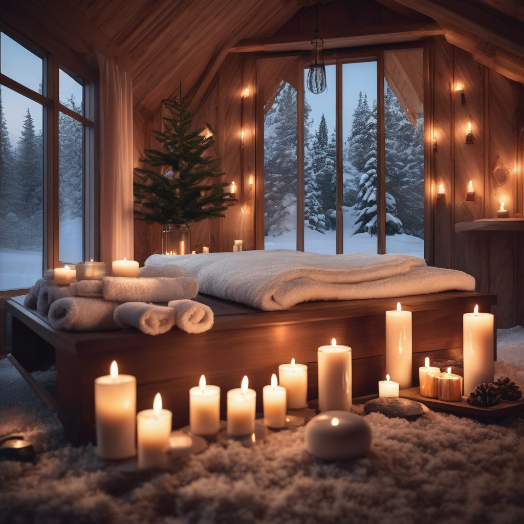 Затишний номер європейського готелю взимку, камін, вікно у засніжений сад, пара какао