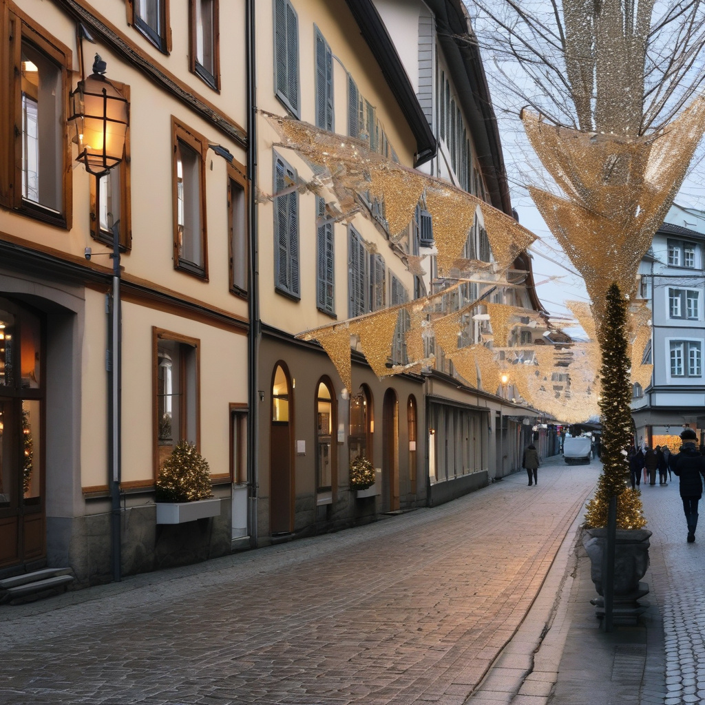 Зимовий берег Цюріхського озера і святковий настрій Берег озера в Цюріху зі снігом та туманом, новорічна атмосфера