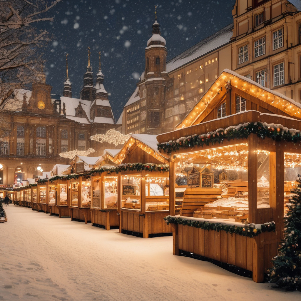 Різдвяний ярмарок Лейпцига в атмосфері старовинного центра – нічна ілюмінація, вінки та світло Різдвяний ярмарок Лейпцига в центрі старого міста, ніч, вінки та яскраві ліхтарі