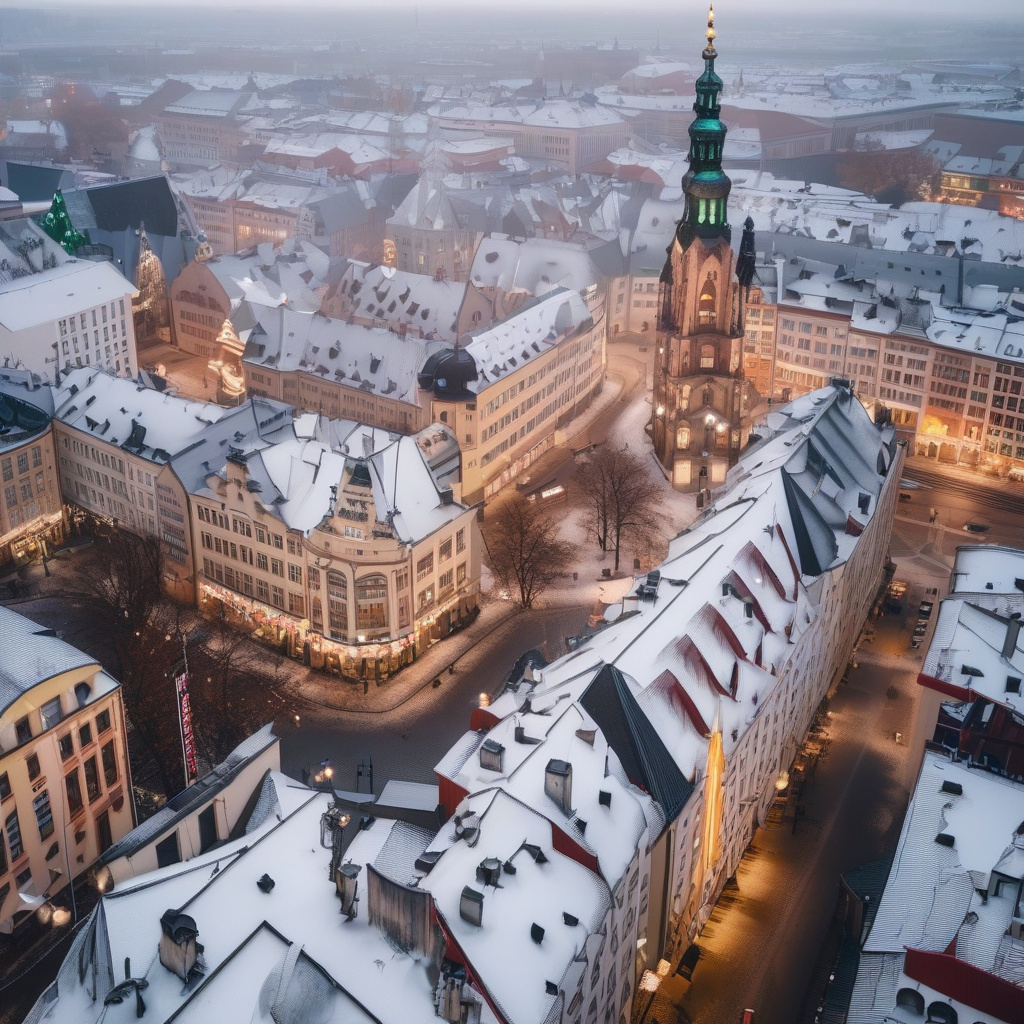 Різдвяна атмосфера Лейпцига: родини та ілюмінація на міських площах, сніг і святкові обличчя Туристи на тлі зимового Лейпцига, святкова ілюмінація, родини і парасолі від снігу