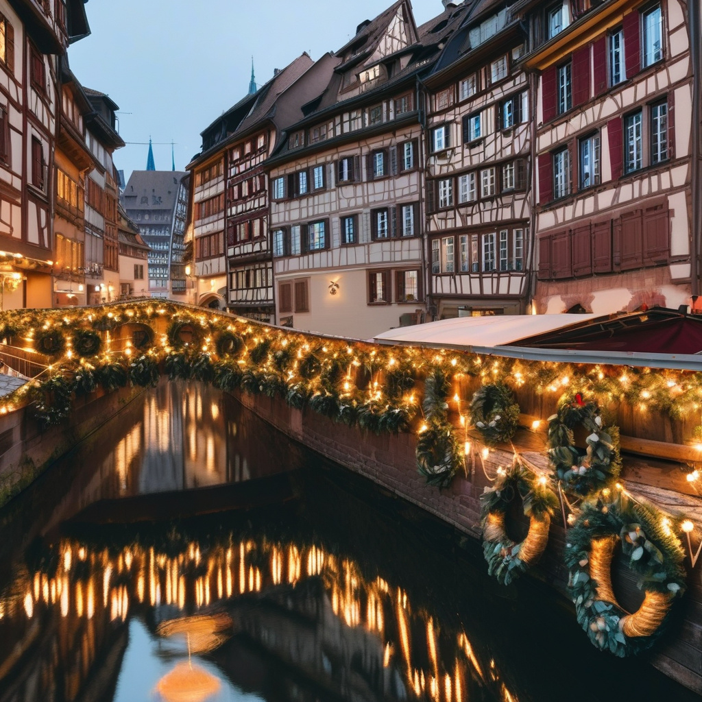 Ельзаські фахверкові будиночки – символ різдвяного ярмарку Франції Типові ярмаркові будиночки з дерева на головній площі Страсбурга