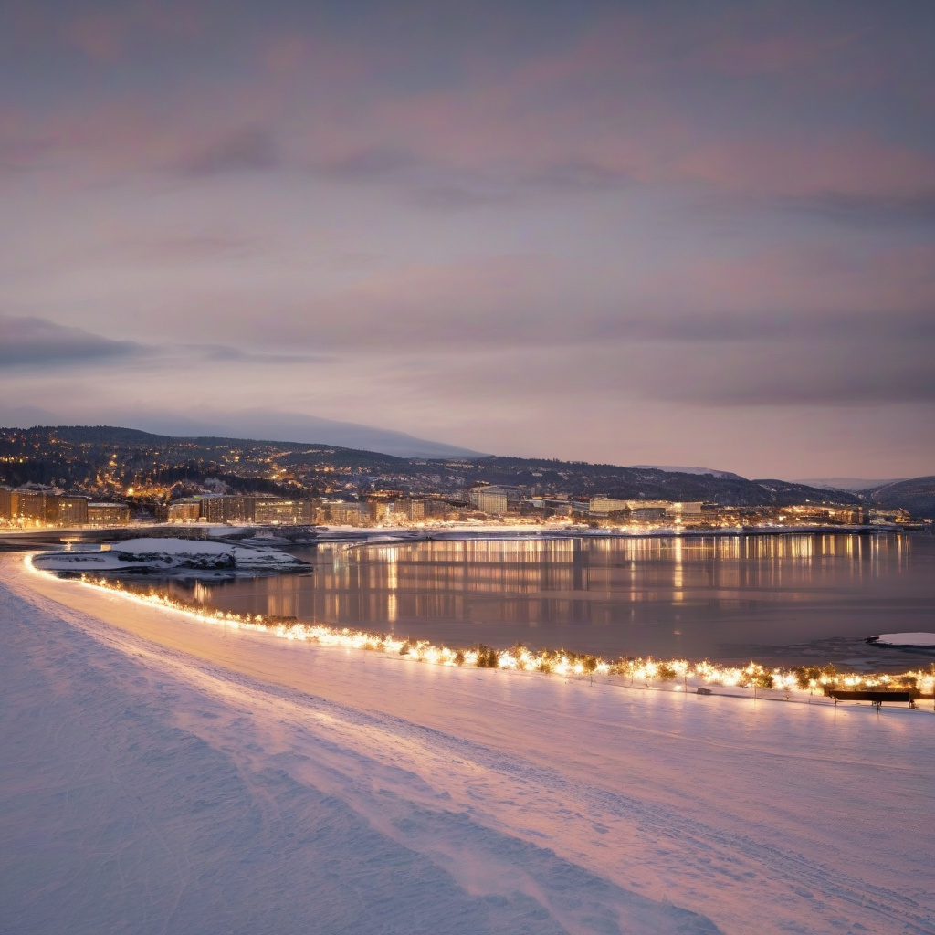 Зимове катання на ковзанах у Осло, святкова ковзанка у Фрогнерпарку Ковзанка у Фрогнерпарку, діти, молодь, пари на льоду під гірляндами