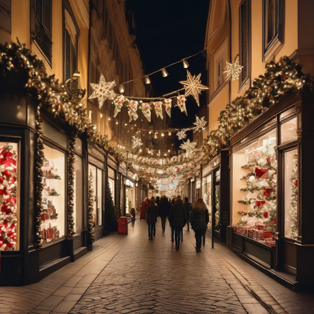 Різдвяний ярмарок, зимова Європа, святкова атмосфера Різдвяний ярмарок у центрі Європи, святковий вечір і ошатні ліхтарі