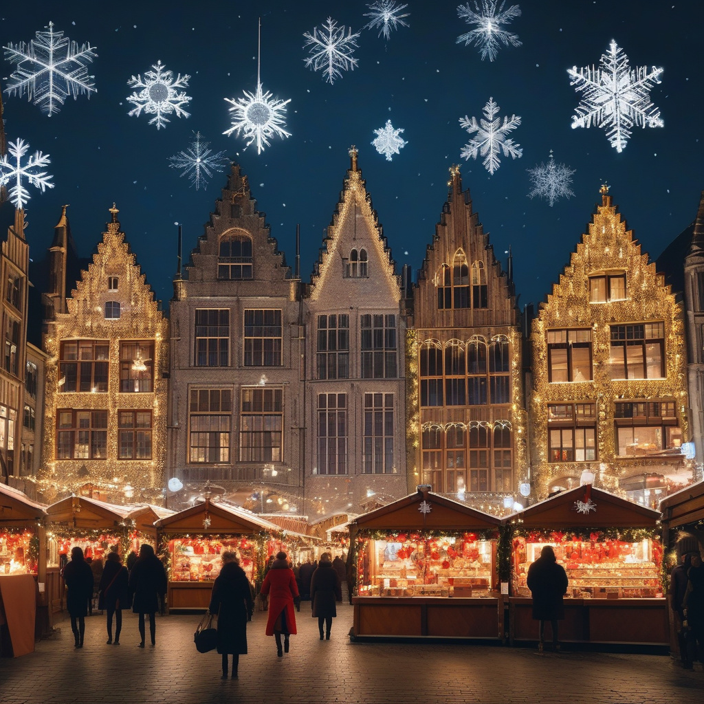 Різдвяний ринок у Генті з мерехтливими гірляндами та історичними фасадами Різдвяний ринок у Генті, освітлений гірляндами