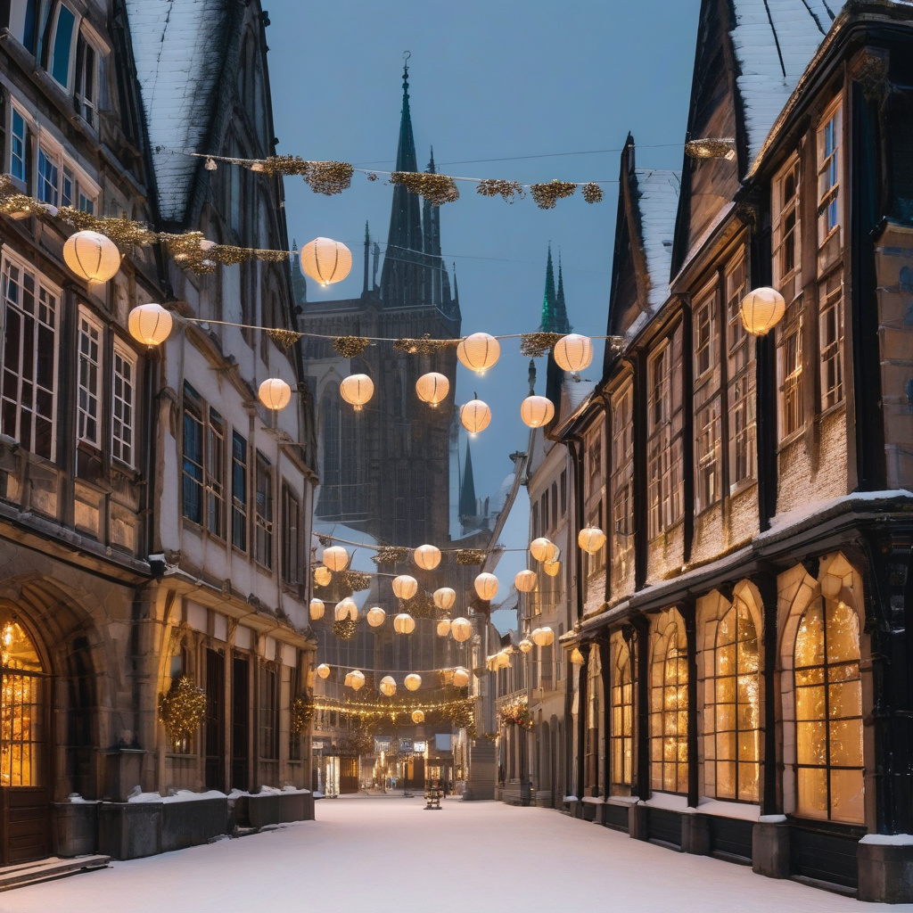 Зимові вулички Гента з новорічними декораціями: туристи прогулюються, атмосфера свята Зимові вулички Гента, туристи серед новорічних декорацій