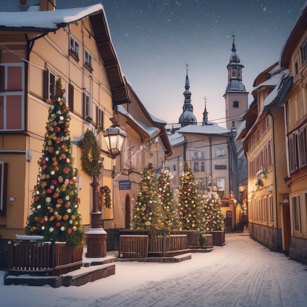 Зимова атмосфера: старовинні будинки в маленькому містечку Європи, вкриті снігом Зима в чарівному містечку Європи, засніжені старовинні будинки