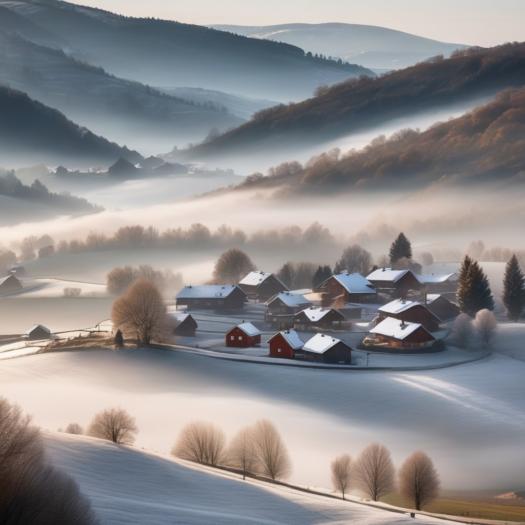 Зимовий краєвид маленьких міст Європи серед гір: тиша, гори, ліхтарі Маленькі європейські міста зимового сезону, панорама в Альпах