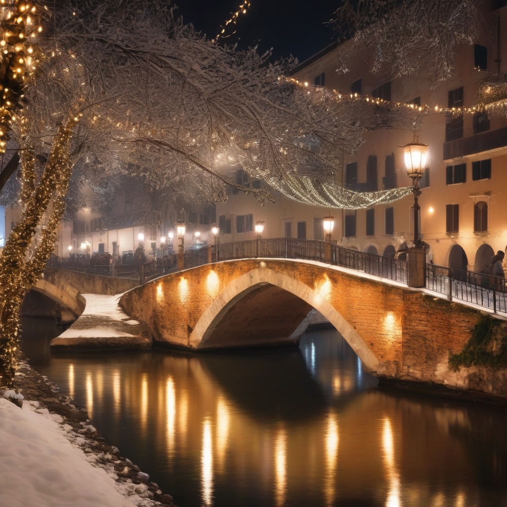 Велика сцена для різдвяного виступу у центрі Верони, артисти, зима