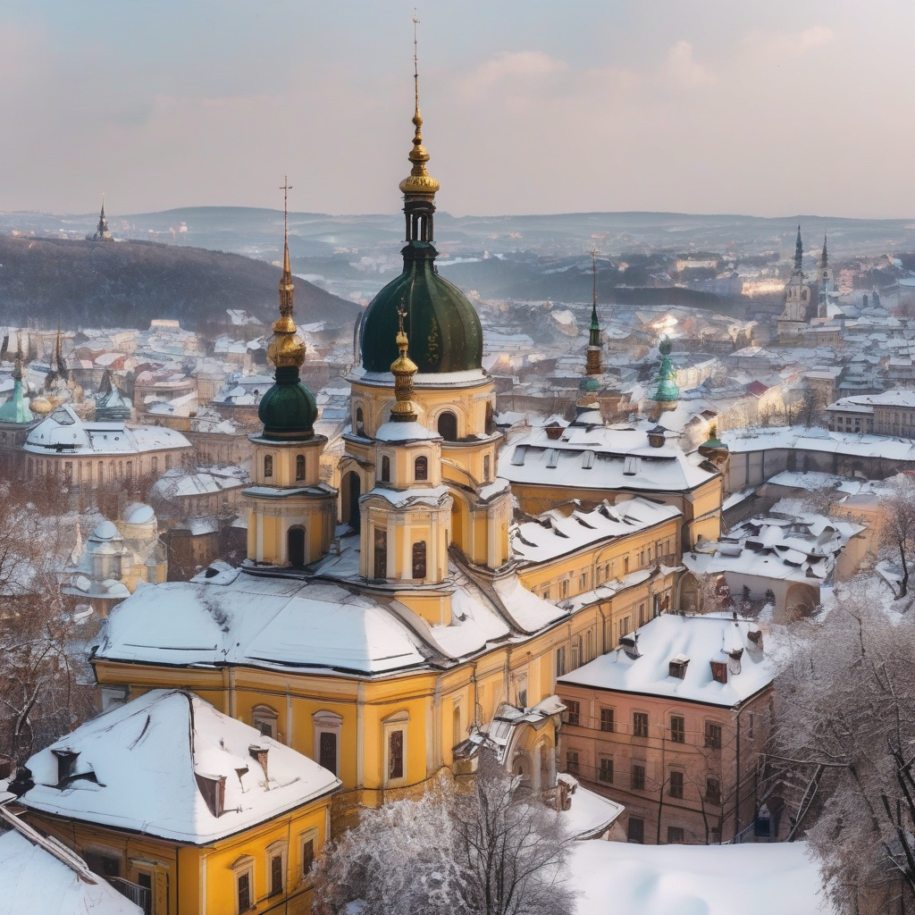 Lviv winter street tram walking transport
