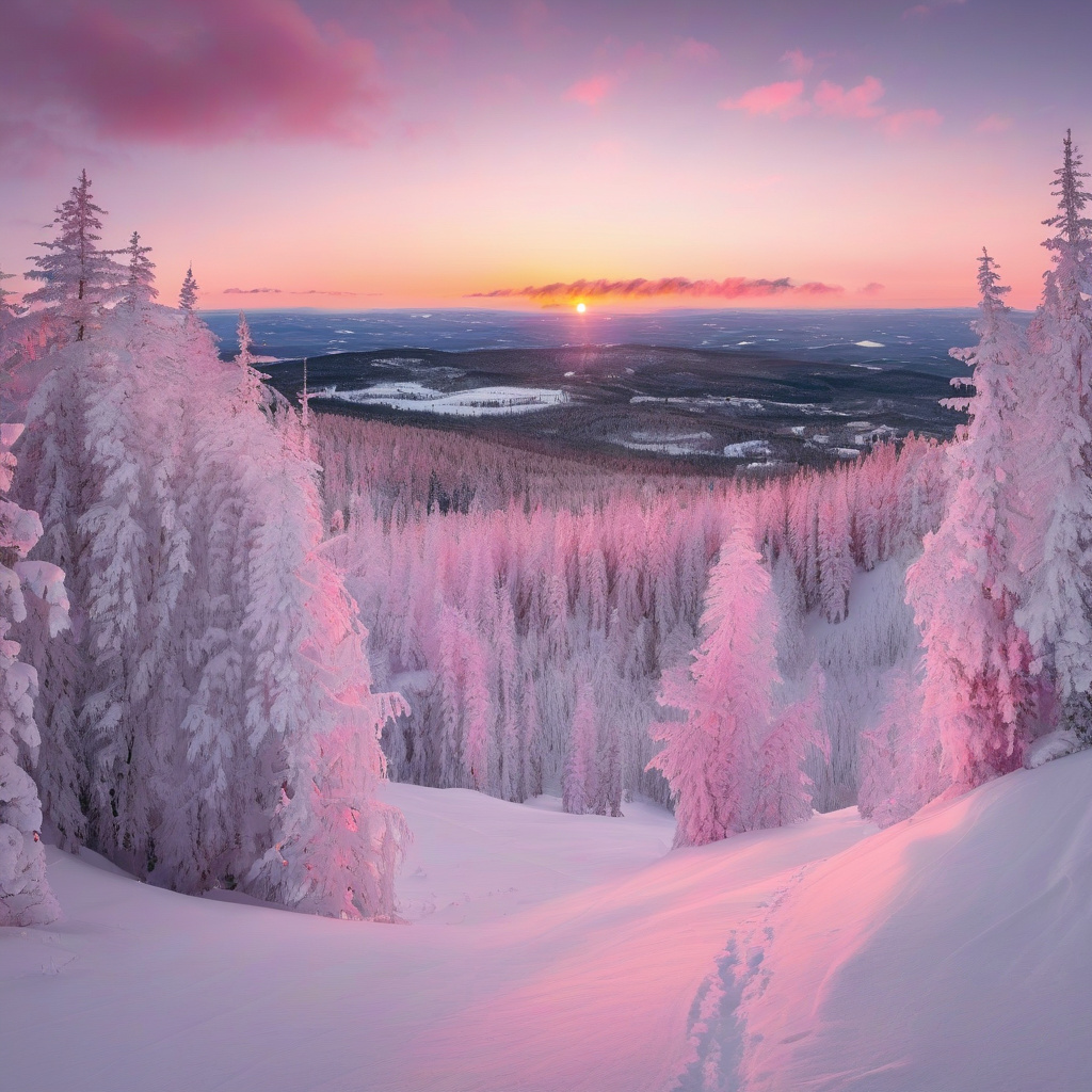 Гірськолижний містечко Рука в сонячну погоду, високі ялинники та затишні котеджі