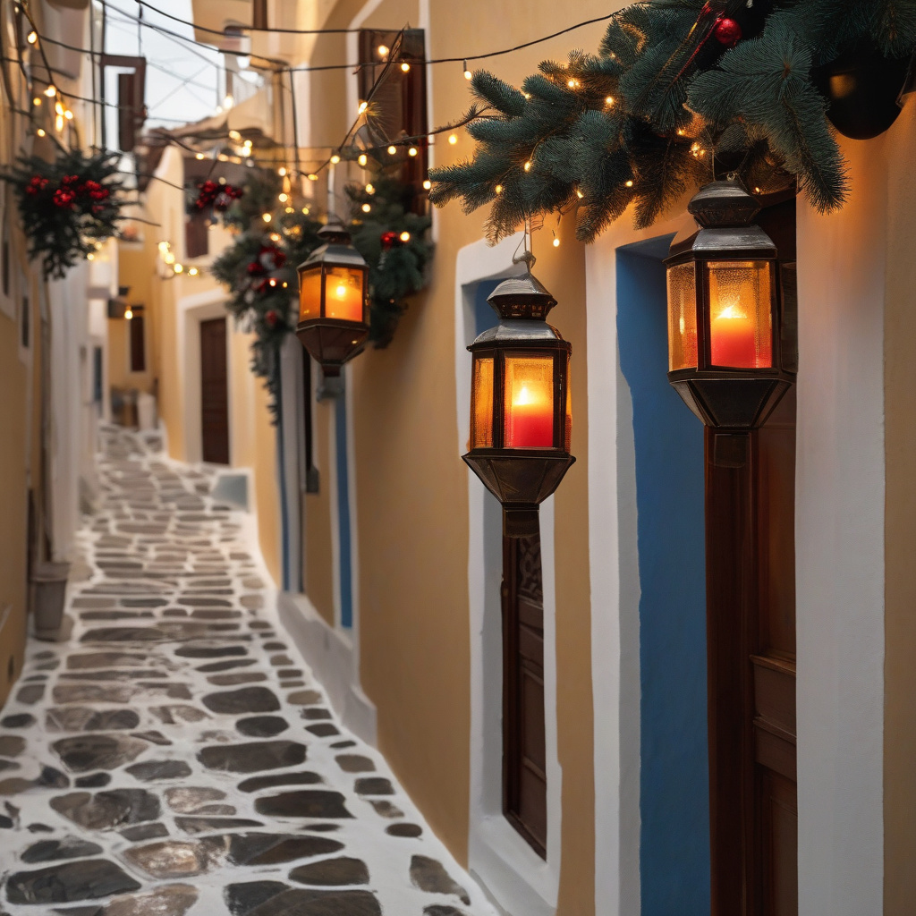 Різдвяний ярмарок з традиційними грецькими стравами у центрі Салонік Святковий ярмарок у Салоніках із ялинкою та гірляндами