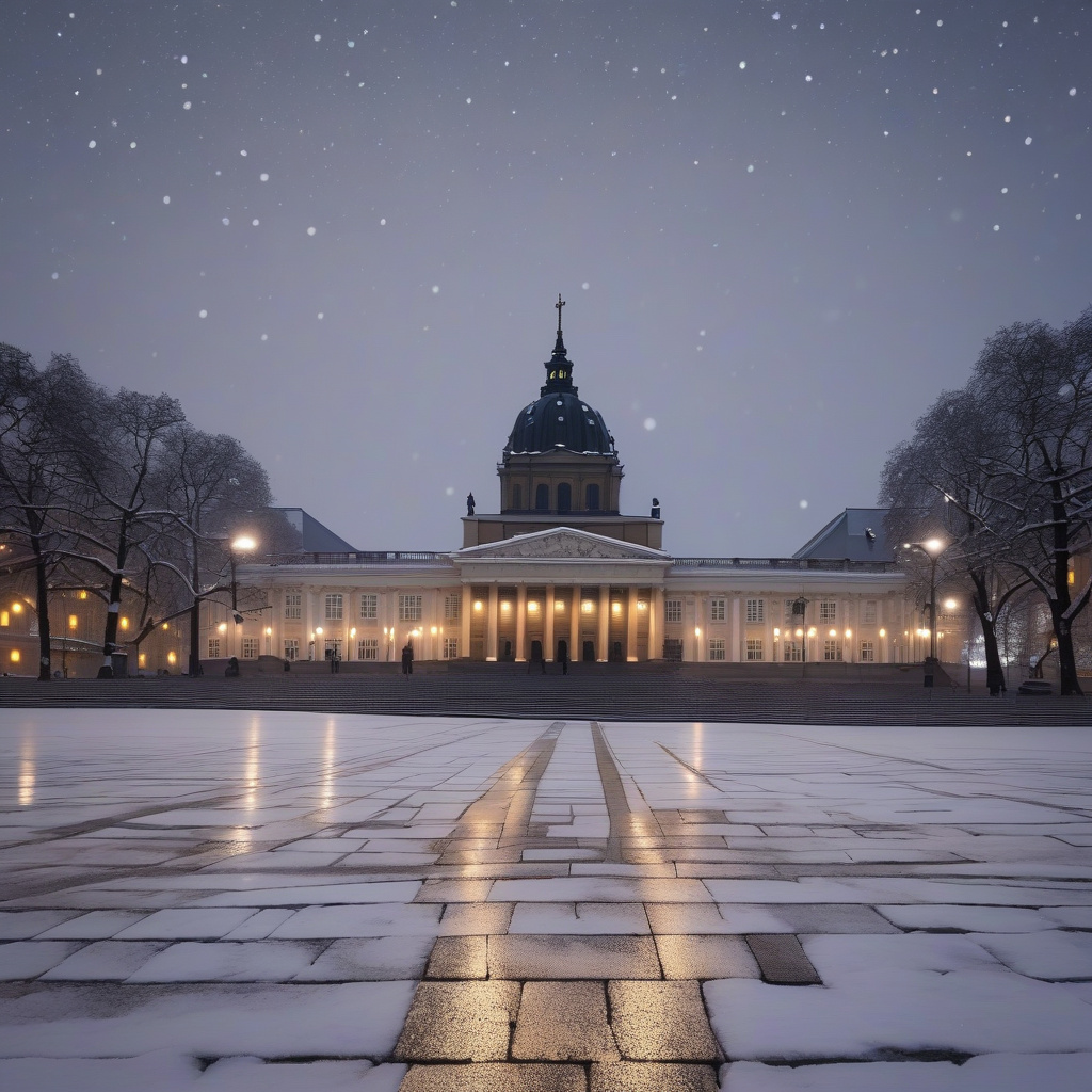 Helsinki Cathedral with northern lights above