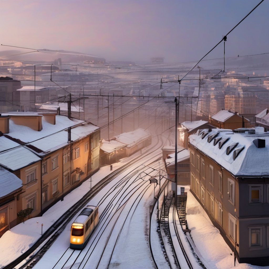 Winter sunset over Helsinki harbor and city skyline