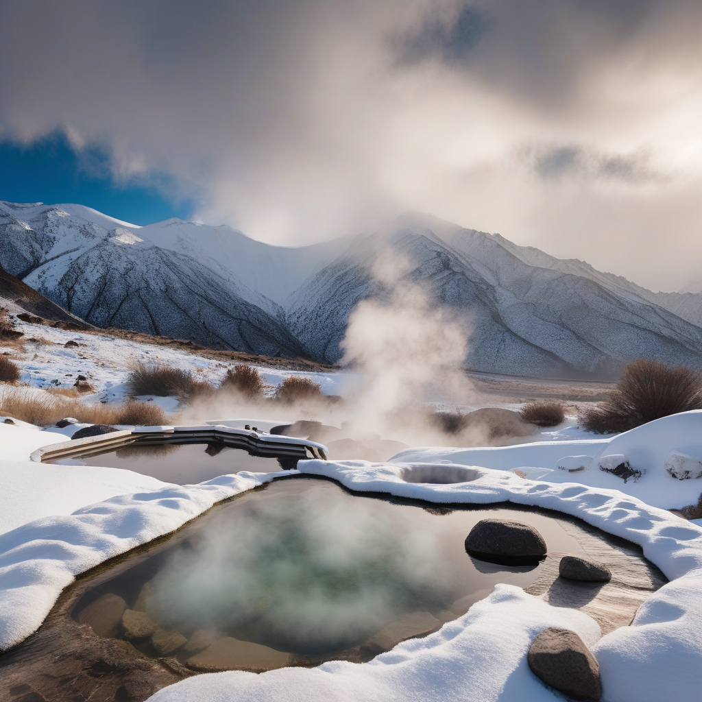 Зимовий ранок у кращому спа-комплексі Європи: басейн під відкритим небом Спа-басейн на фоні засніжених ялин, зимовий ранковий пейзаж