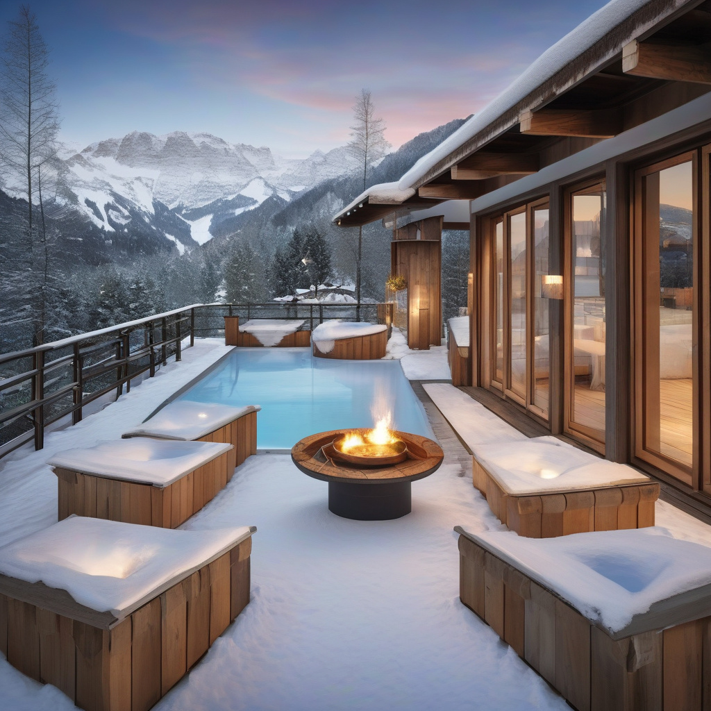 Зимова атмосфера знаменитого європейського спа-курорту: пар, сніг, купіль Термальний антураж європейського велнес-центру зимою