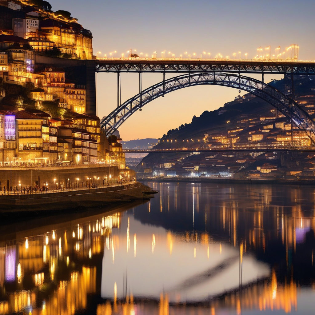 Douro River New Year lights Porto Portugal