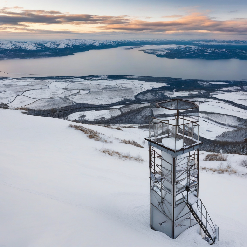 Зимовий міський вечір із оглядової платформи з підсвіткою Вечірній зимовий краєвид із старовинної оглядової платформи