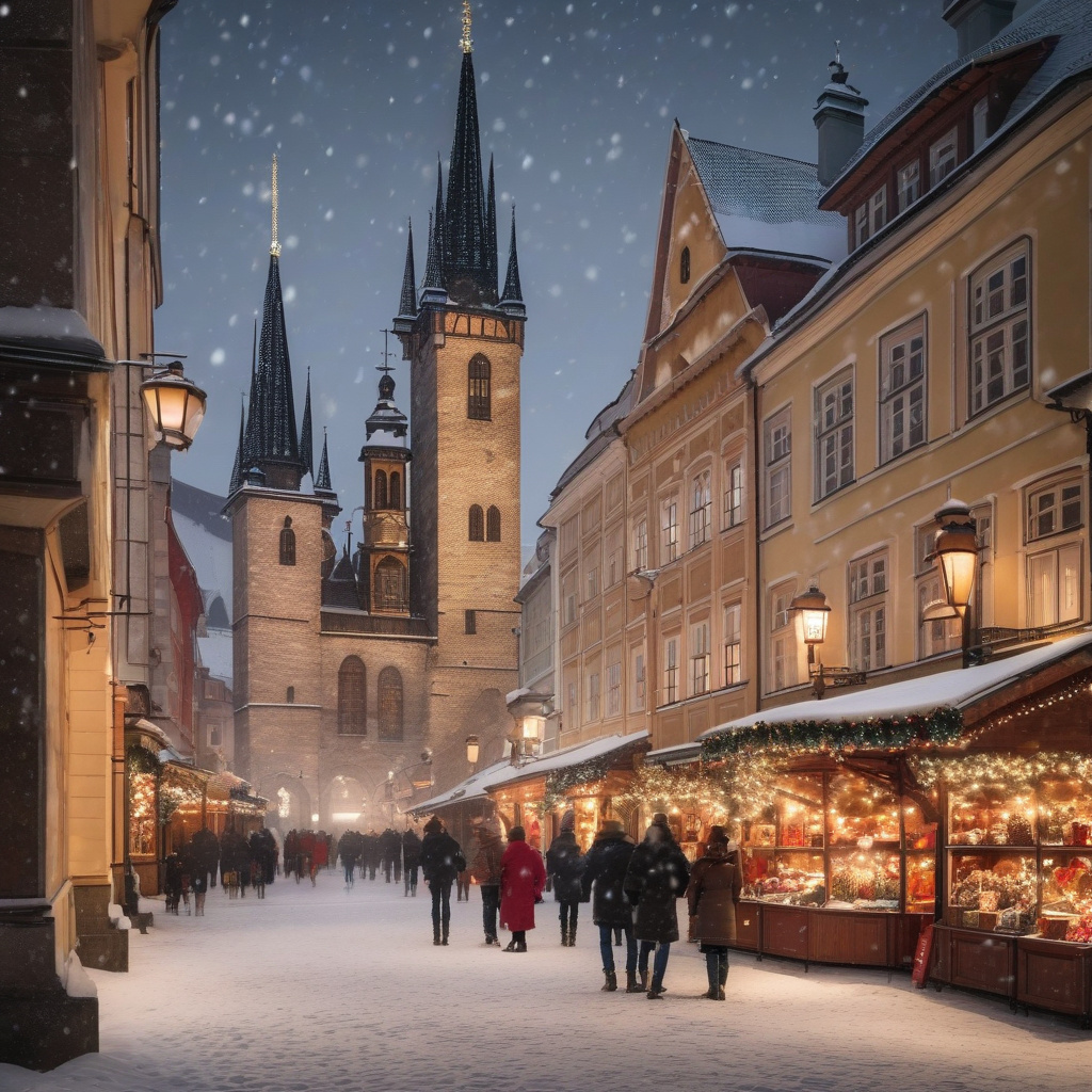 Братиславський замок у снігу: панорама та зимові маршрути Засніжений Братиславський замок, вид на Дунай, святкова ілюмінація