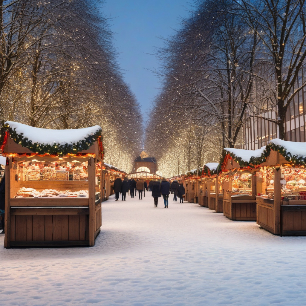 Різдвяний ярмарок у центрі Дюссельдорфа — тепла атмосфера, ялинка й вогні Різдвяний ярмарок у центрі Дюссельдорфа, ялинка та святкові вогні