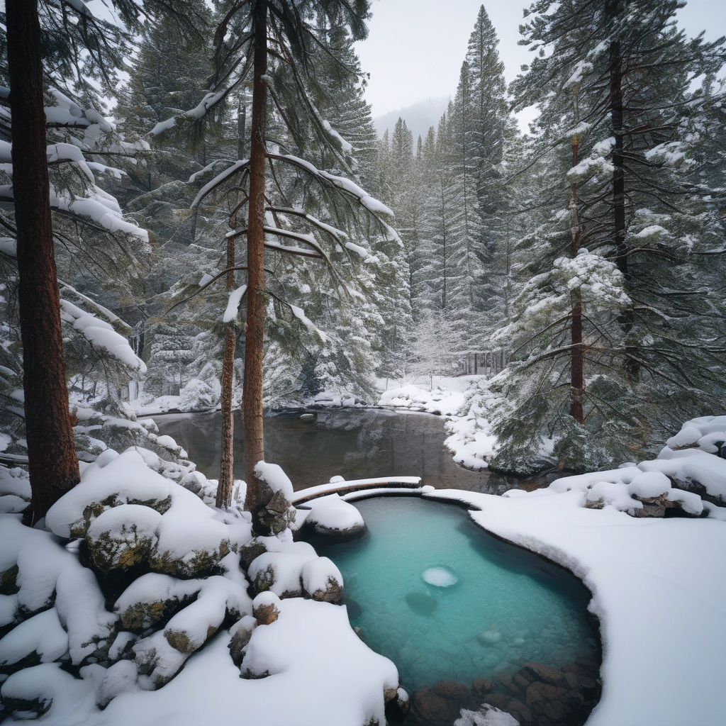 Японський оnsеn, зимові бамбуки, гаряча вода