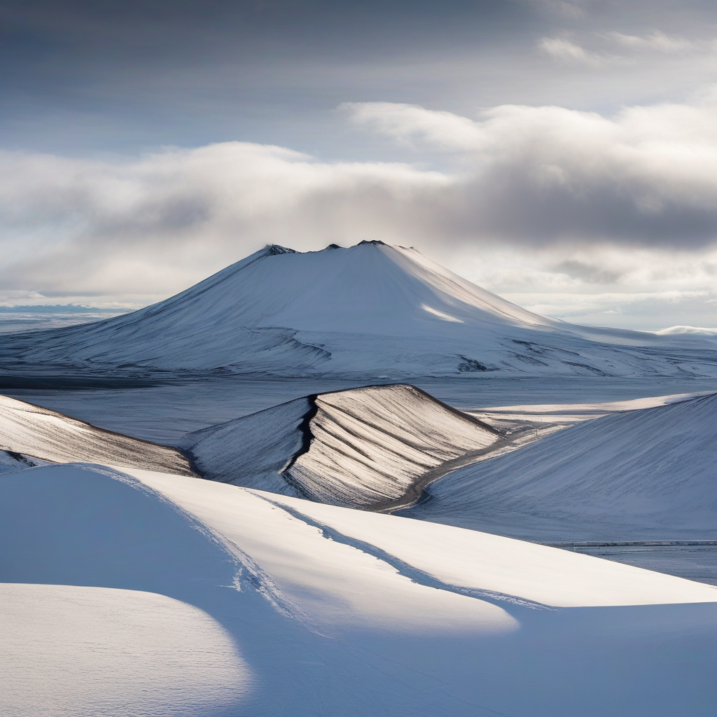 Volcanic slopes and sunset, Icelandic ski resort view