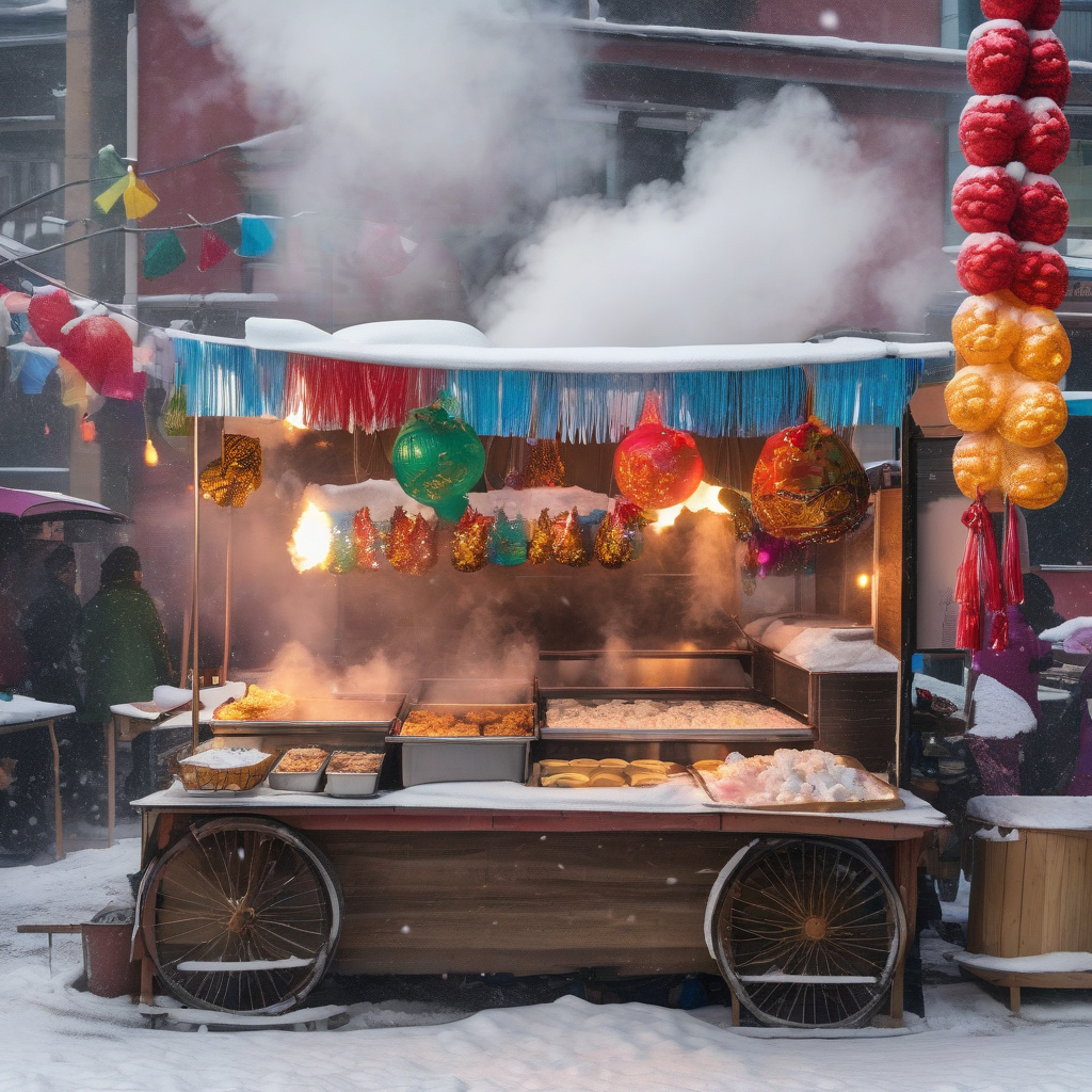 Мюнхен: баварські страви та різдвяний ринок узимку Зимовий ринок у центрі Мюнхена. Столи з баварськими ковбасками і гарячим глінтвейном