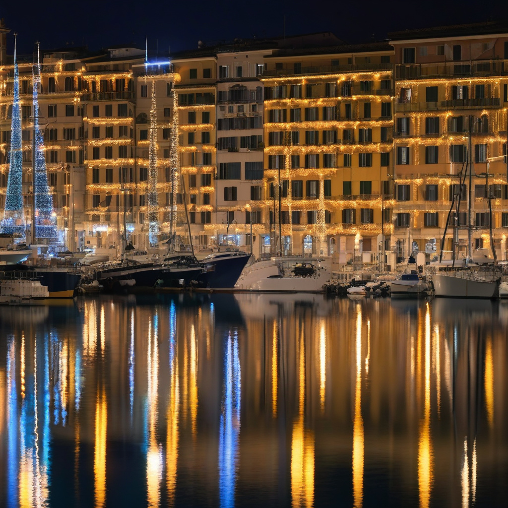 Святкові гірлянди вздовж вузьких середньовічних вулиць у центрі Генуї на Різдво Різдво вулицями Генуї, старе місто, святкові гірлянди вечір