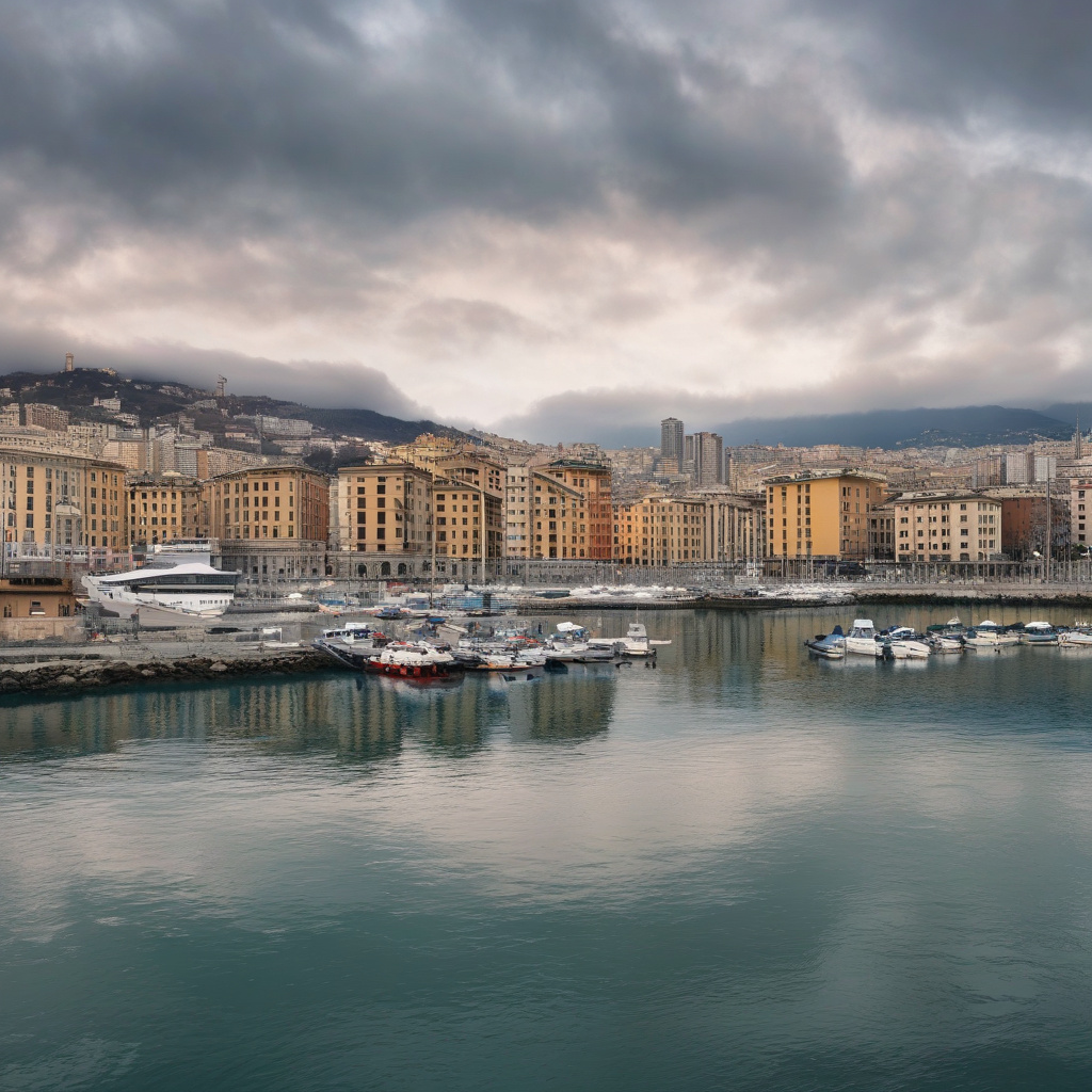 Морська набережна Генуї в різдвяних вогнях з видом на затишну прогулянку Генуезька набережна в різдвяних вогнях, новорічна прогулянка, море