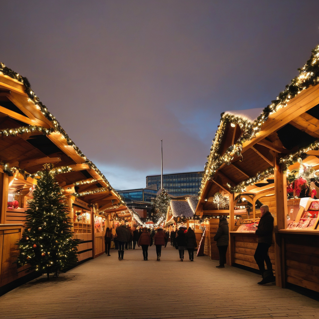 Святковий зимовий ярмарок та світловий декор уздовж затоки Белфасту 2026 Різдвяний ярмарок у Белфасті, святкові лавки і світловий декор на узбережжі