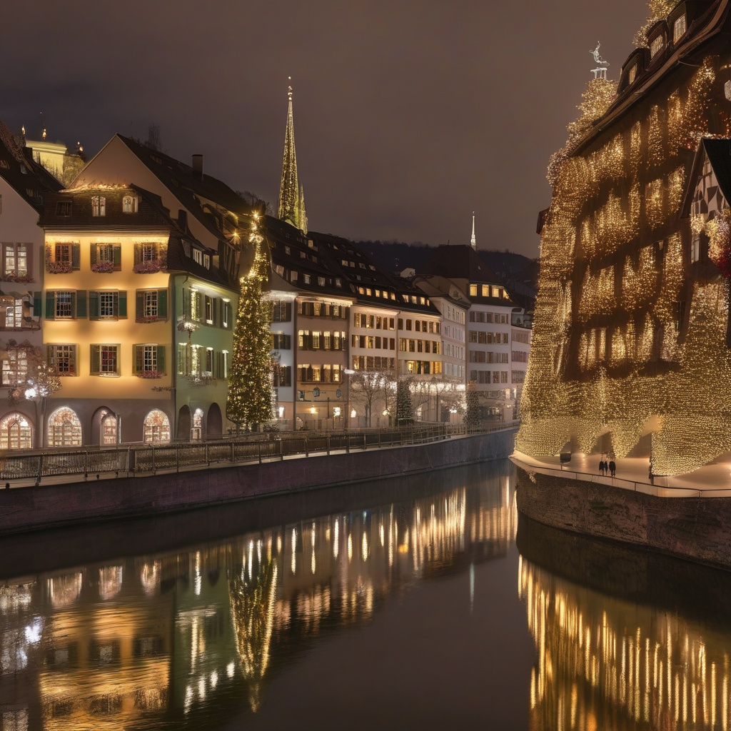 Новий рік у Базелі: зимова прогулянка набережною Рейну в святковій ілюмінації