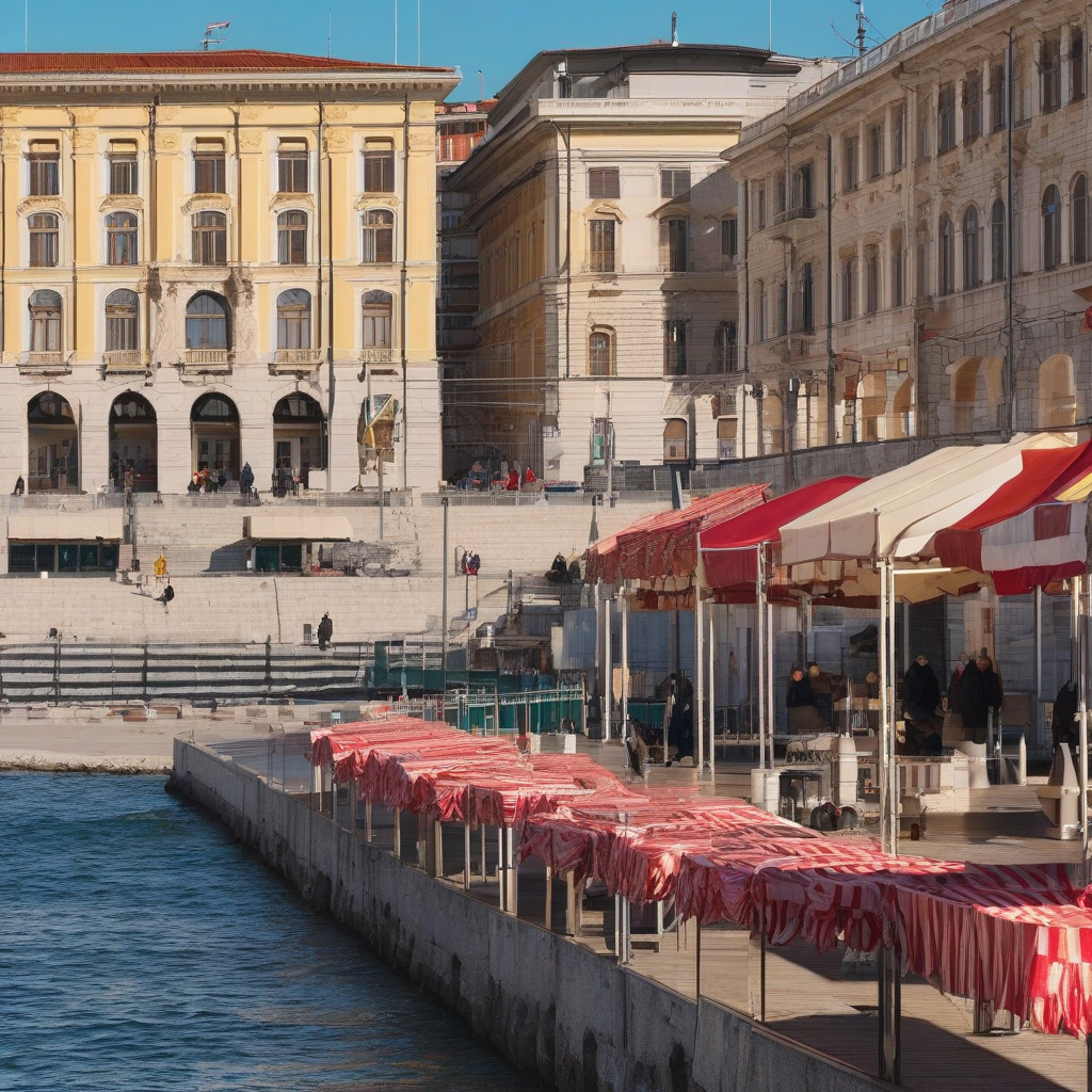 Різдвяні ярмарки у Трієсті, святкова Атмосфера, вечірній порт Різдво у Трієсті — яскраві різдвяні ярмарки біля Адріатики