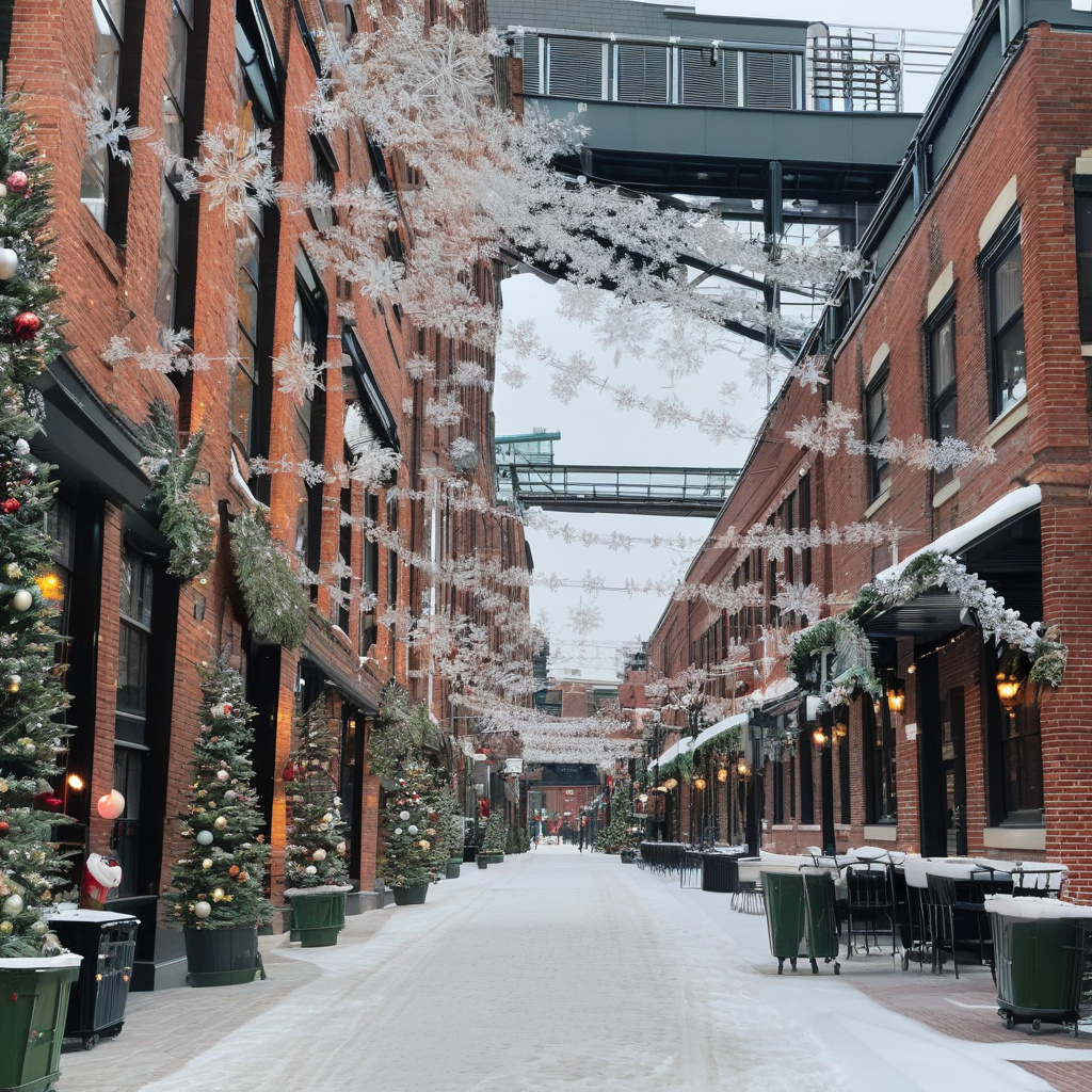 Святковий вечір у центрі Торонто — крижаний паркан, святкові вогні та люди